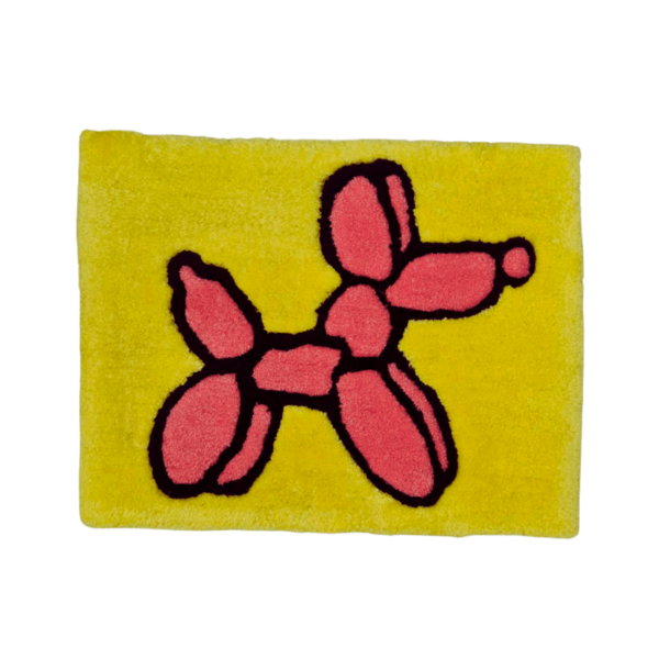 Tapis chien ballon imitation Jeff Koons en tufting Jaune et Rose