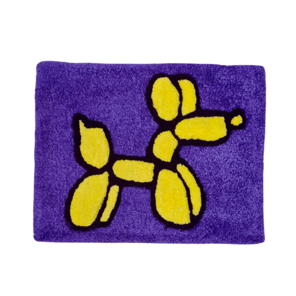 Tapis chien ballon imitation Jeff Koons en tufting Violet et Jaune